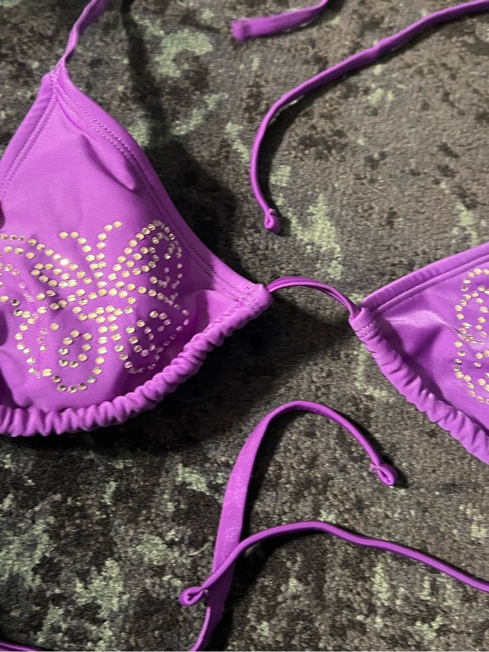 Purple Butterfly Crystal Triangle Bikini Top - Women Intimates